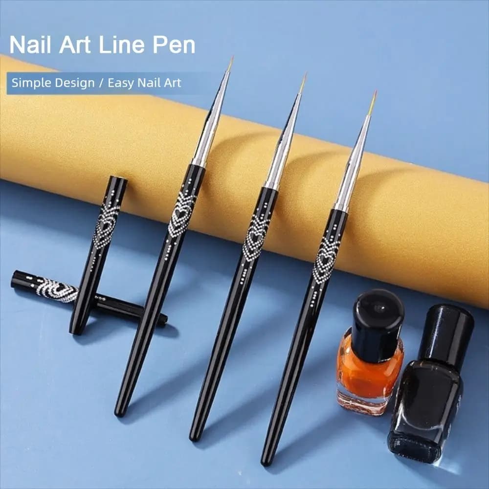 Pennelli per Unghie con Manico in Metallo, Colore Nero, 7mm/9mm/11mm, Pennello per Gel UV, Design Sottile, Penne per Disegno Unghie, Strumenti per Manicure