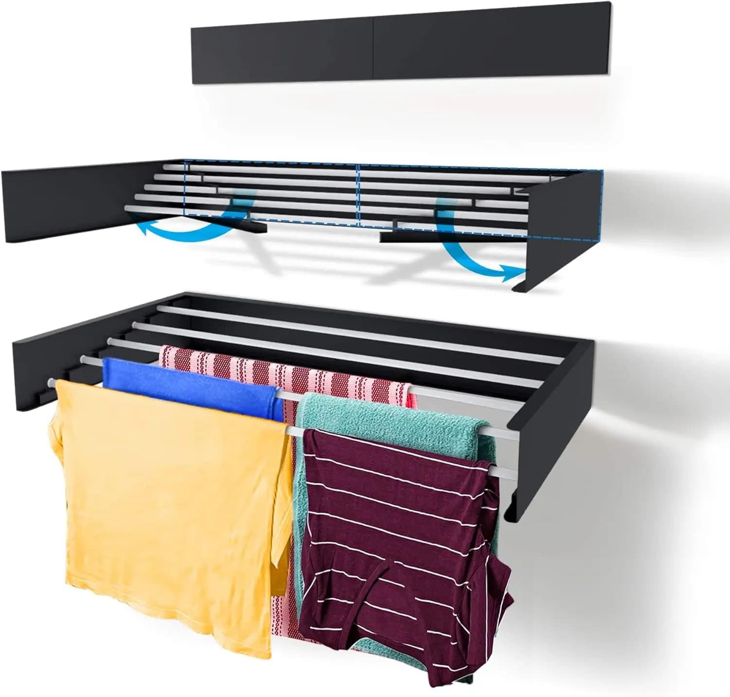 Stendino per bucato a parete da 80 cm Stendino per vestiti in metallo bianco Stendibiancheria salvaspazio a 5 aste per asciugare le scarpe con asciugamani