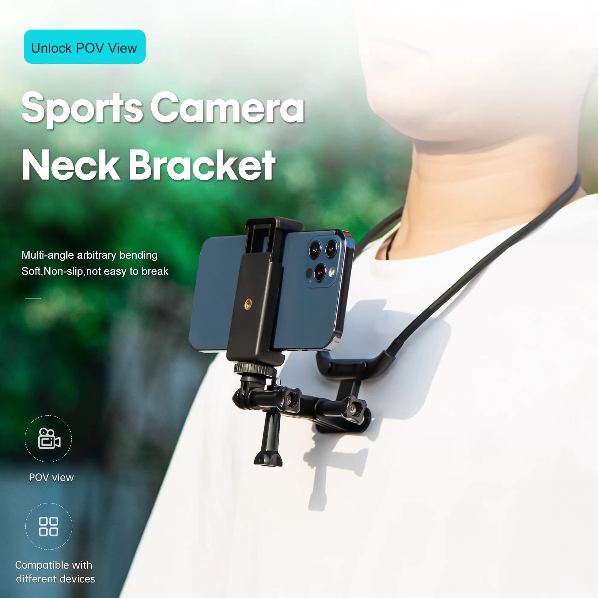 Supporto da collo indossabile a mani libere per cellulare, treppiede universale da appendere per iPhone, GoPro, supporto per selfie stick video