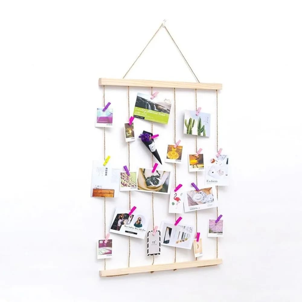 Hanging Photo Display Holder Wood Splint Multiple Pictures Hangers Picture Frames Handmade Picture Board Collage Wall Decor