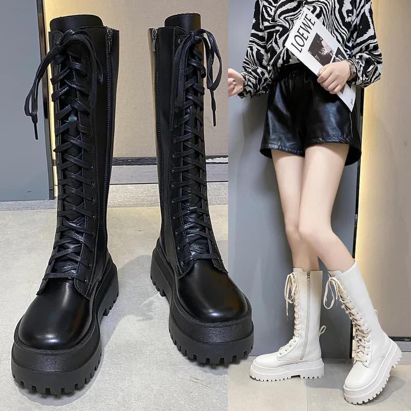 Stivali a tubo lungo da donna 2025 autunno nuovo stile Stivali da cavaliere dimagranti con cinturino in stile britannico per donna
