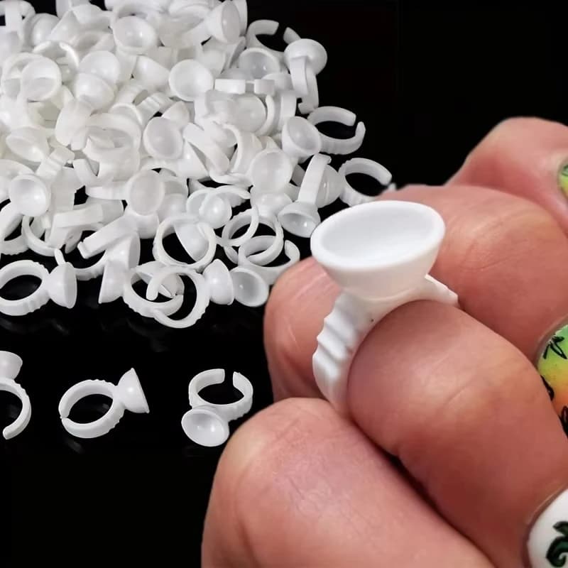 100 anelli porta colla bianca usa e getta, vassoi per colla, pigmento per tatuaggi per sopracciglia, contenitori per extension ciglia, tazze ad anelli