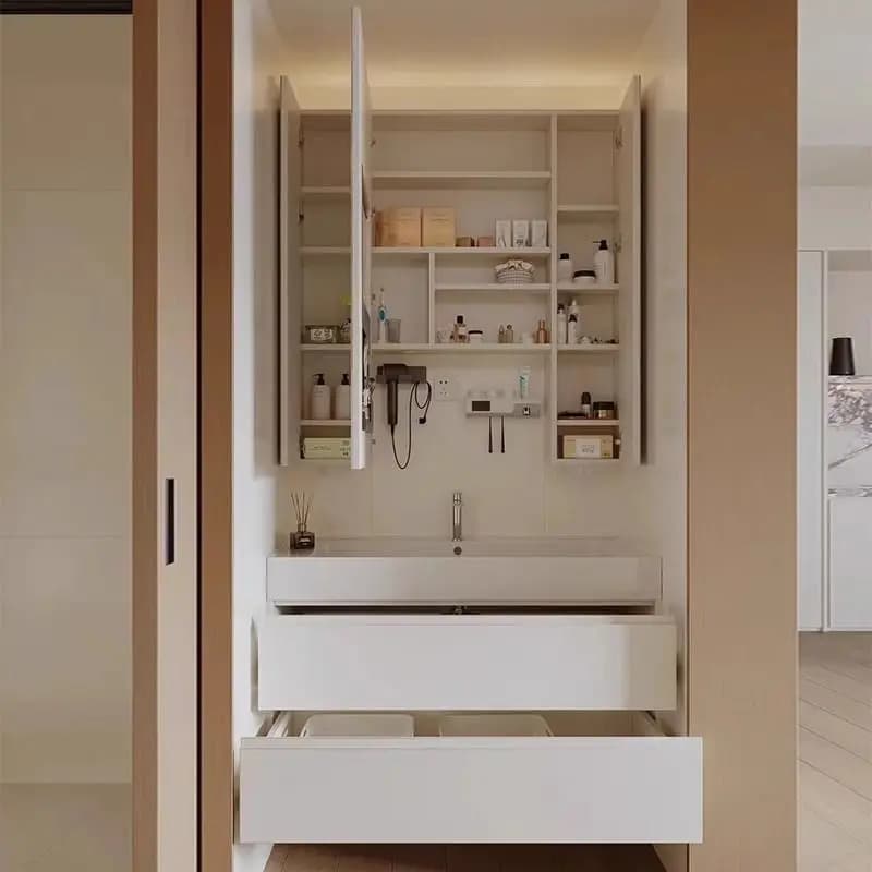 Mobile da bagno Armadietto con specchio superiore Specchio portaoggetti per WC in altezza Disappannamento intelligente