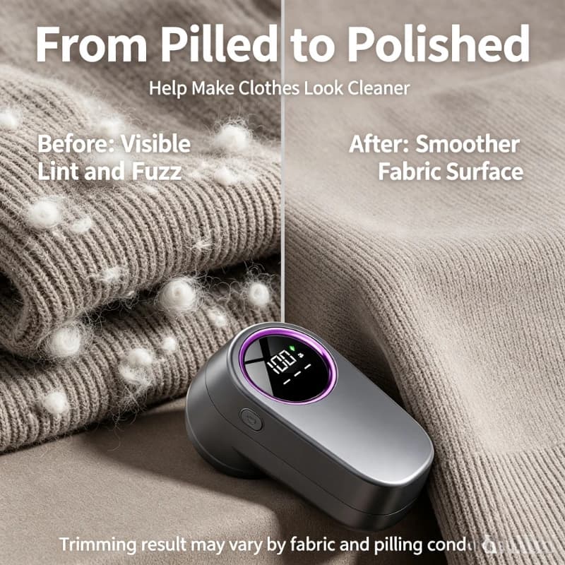Rechargeable Compact Lint Remover for Clothes Electric Fabric Shaver Sweater Defuzzer with LED Display Home Travel Use