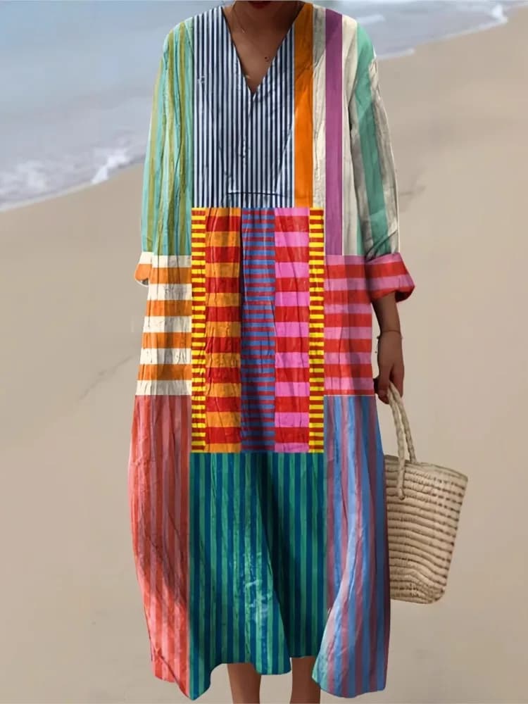 Abito camicia a maniche lunghe Stampe casual da donna Primavera Autunno Moda Elegante scollo a V Abiti da festa per le donne Robe Femme