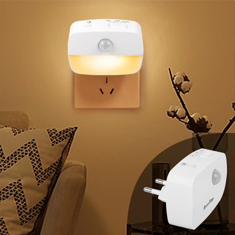 Mini LED Night Light Sensore di movimento Spina UE Lampada Luci notturne 220V Lampada da parete per la casa Corridoio WC Corridoio Scala Camera da letto Lampada da notte