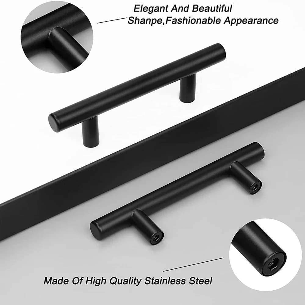 Furniture Handles Wardrobe Door Pull Stainless Steel Drawer Handle T Bar Straight Kitchen Long Cabinet Closet Knob Black Silver