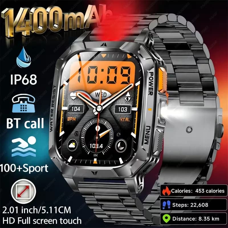 Nuovo Smartwatch 2026 con Batteria da 1400 mAh, Grado Militare, Impermeabile IP68, 100+ Modalità Sportive, Chiamate Bluetooth, Display HD da 1,7 Pollici