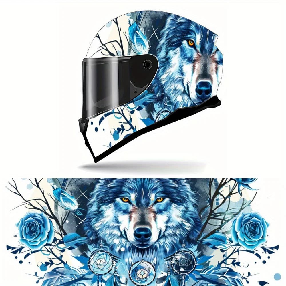 Moon Wolf - Dreamcatcher Art Print Full Helmet Wrap Sticker Motorcycle Helmet Racing Graphic Decal Vinyl Wrap Helmet Decorative