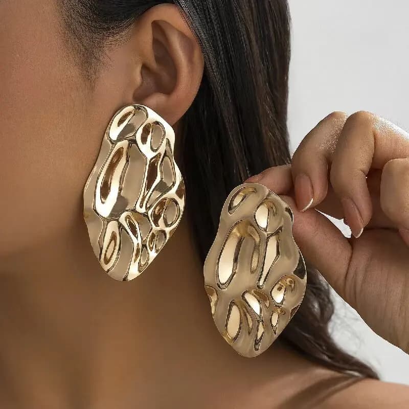 Orecchini a Cerchio Grandi Texturizzati Effetto Stropicciato da Donna, Orecchini Geometrici Minimalisti di Tendenza, Gioielli Unici Stile Europeo