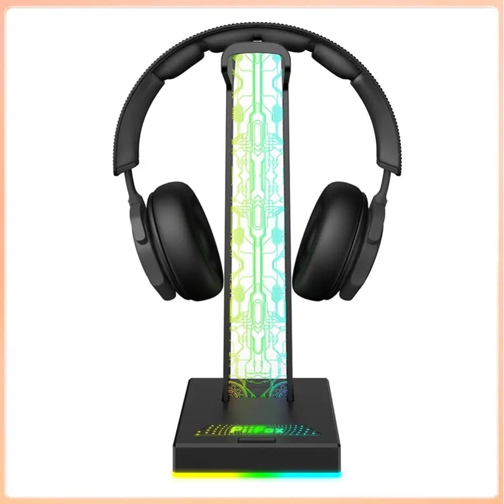 Supporto per Cuffie RGB con 10 Effetti Luminosi, Organizzatore da Scrivania, Espositore Verticale per Cuffie