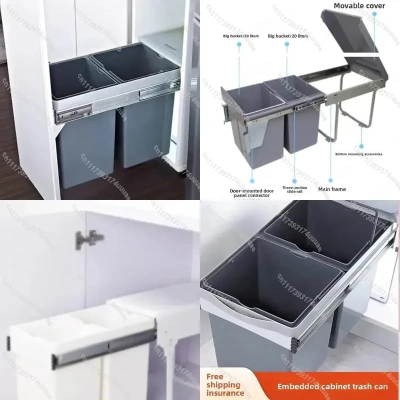 Touchless Motion Sensor Pull Out Cabinet Trash Can Dual Lid Large Capacity Kitchen Waste Recycling Bin for Home Organization
