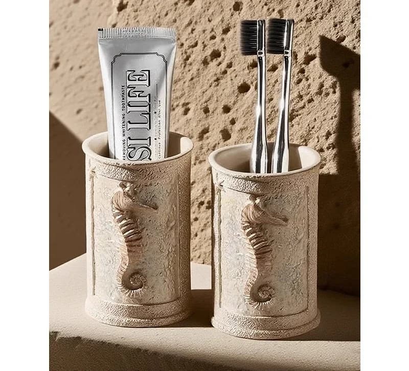 Set di tazze per spazzolino Wabi-Sabi Starfish, accessori da bagno minimalisti con vassoio di cenere per decorazioni per la casa dell'hotel, portaspazzole in ceramica