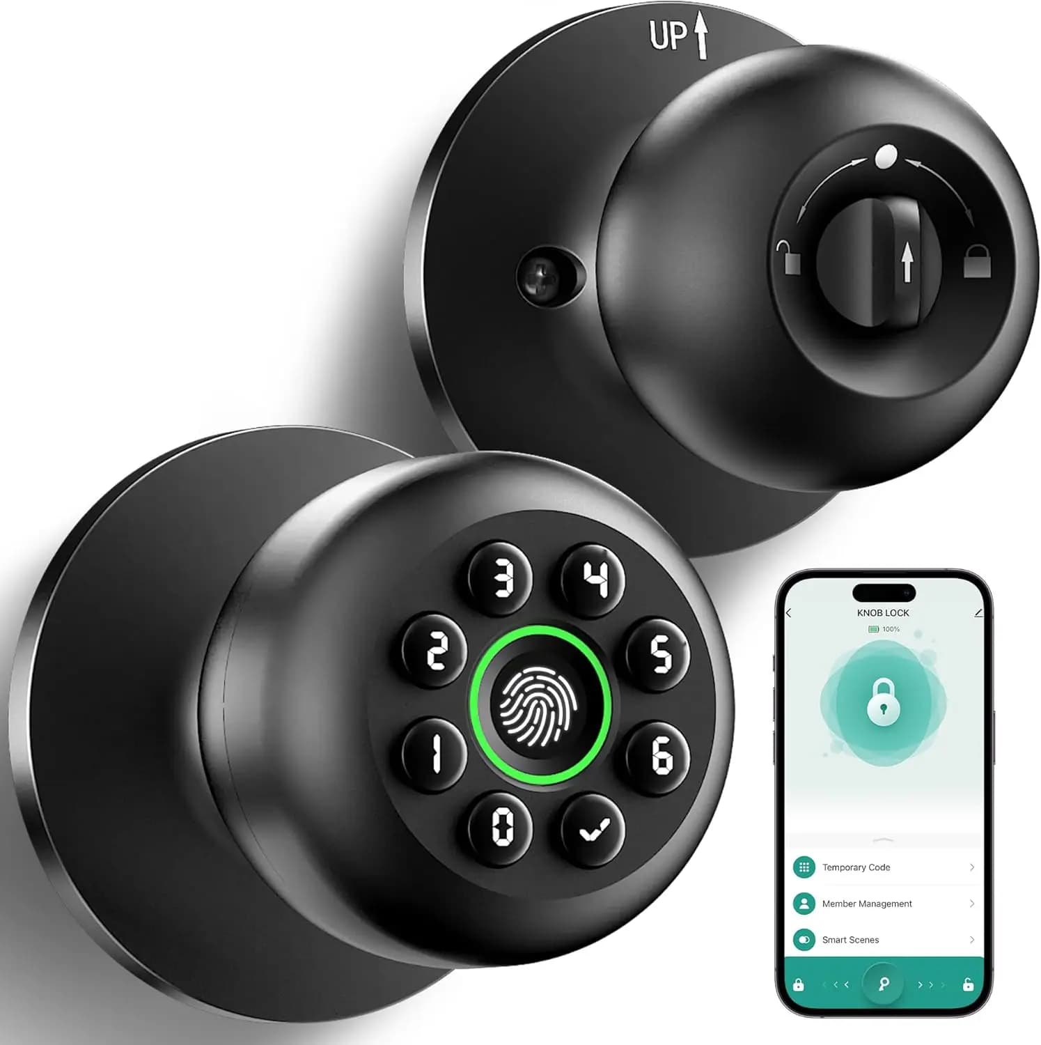 Maniglia Intelligente con Impronta Digitale e Tastiera, Serratura Biometrica con Controllo App e Blocco Automatico per Casa e Ufficio, Nero Opaco
