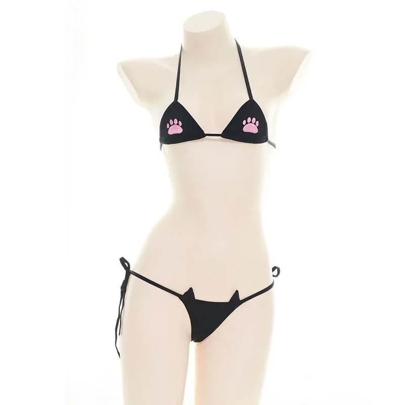 Cat Claw Lingerie sexy Bikini a righe bianche rosa Uniforme per adulti Cosplay Costumi erotici Reggiseno Intimo donna