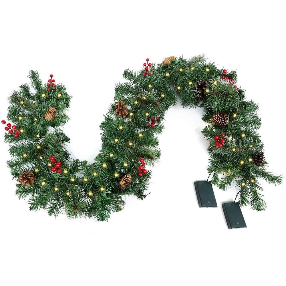 Decorazione creativa dell'albero di pino artificiale 30/50 luci a LED Bacche rosse Viti artificiali Luci a stringa a LED Pigne durevoli