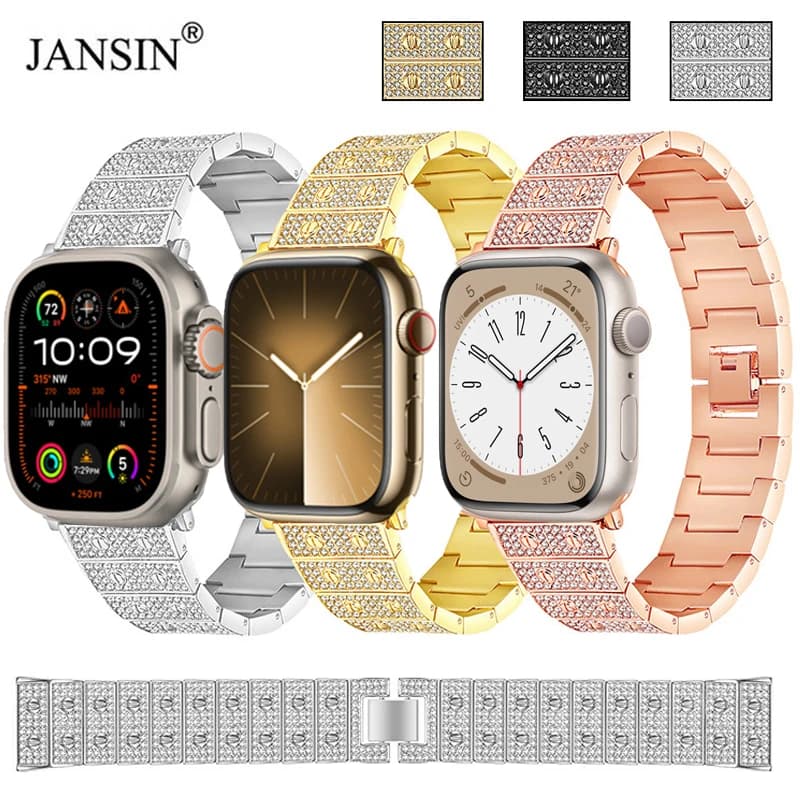 Bracciale con diamanti per Apple Watch Ultra 3/2/1 49mm 44mm 38mm 40mm cinturino in metallo da donna per iWatch Band 11 10 9 SE3 46mm 42mm 45 41mm