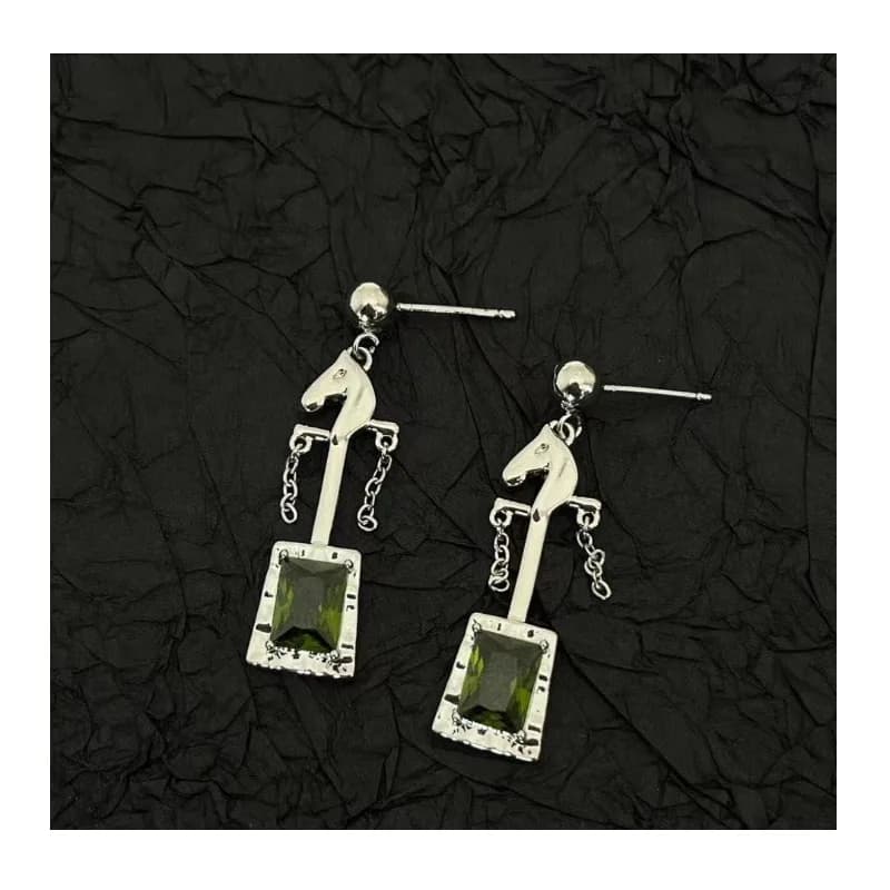 New Ethnic Style Mongolian Elements Characteristic Matouqin Earrings, Earrings, Green Inlay Fashionable Long Women's Earrings