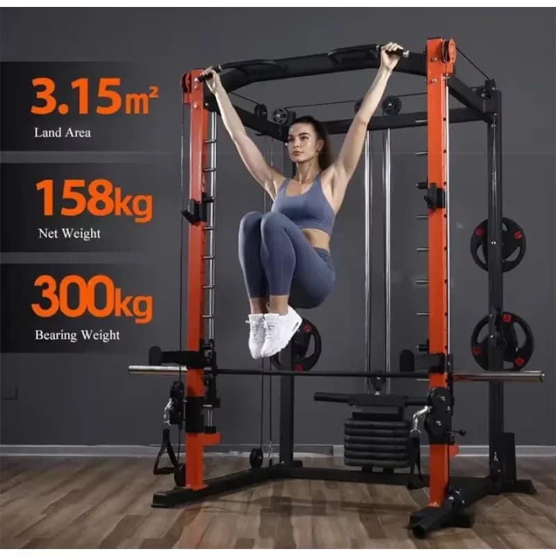 Smith Machine per Casa con Barra per Trazioni e Sistema a Pulegge, Rack per Squat