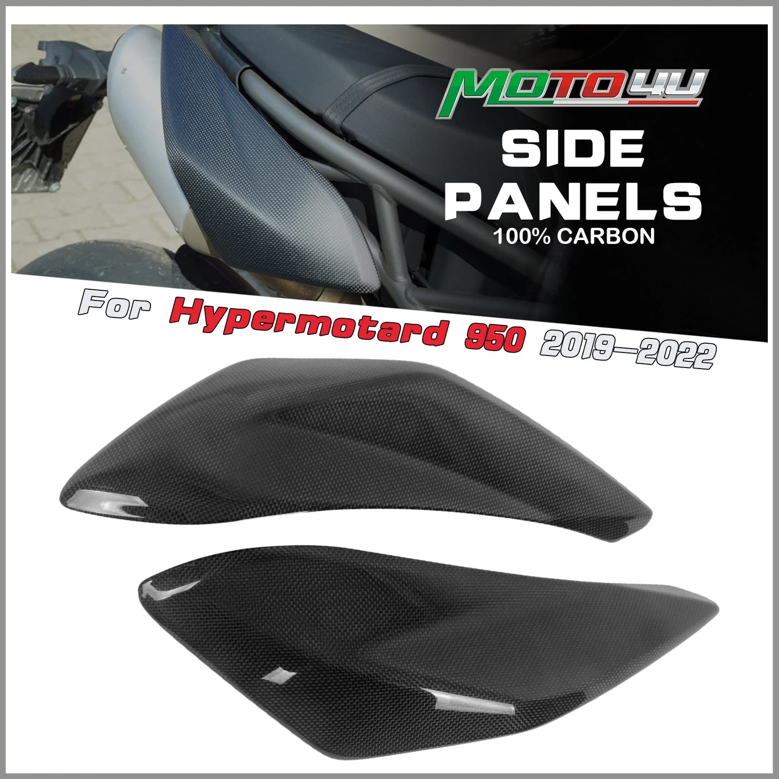 Per Ducati Hypermotard 950 2019 2020 2021 2022 100% Pannelli laterali in fibra di carbonio Copertura laterale posteriore Pannelli posteriori Kit carenatura moto