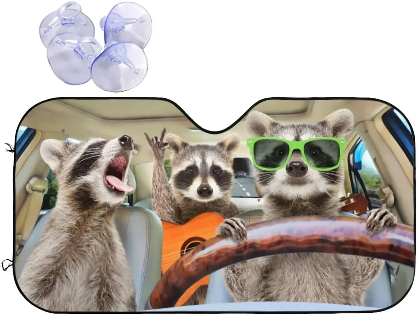 Raccoon Driving Parabrezza per auto Parasole Finestrino anteriore Protezione per visiera parasole Copertura scudo pieghevole per camion SUV