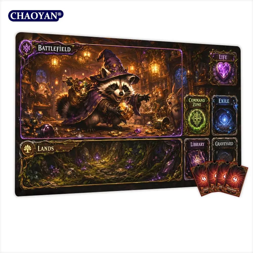 Raccoon's Treasure TCG Playmat Magic Card Battle Mat Non-Slip Durable 35X60cm Commander playmat Board Game Mat for TCG card mat