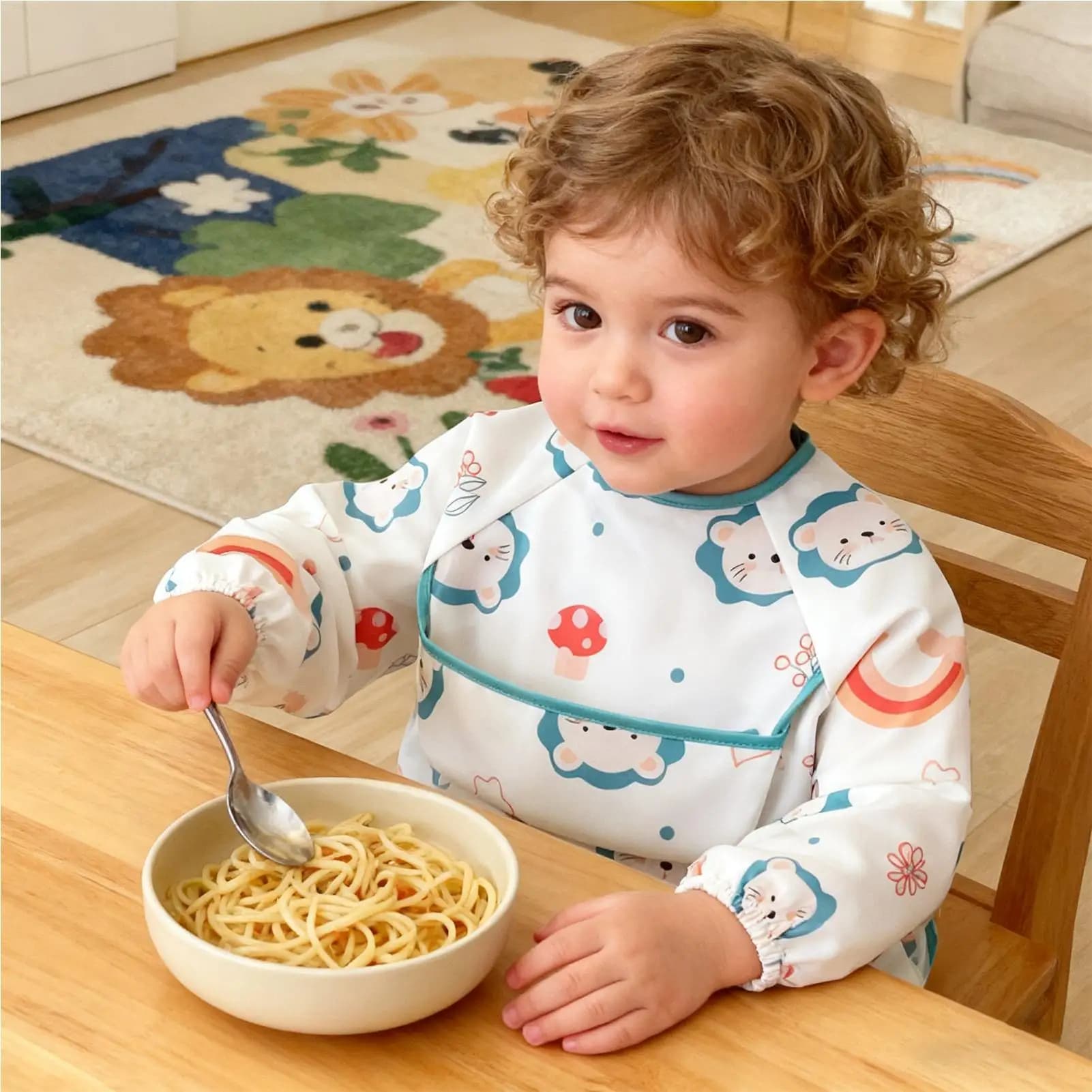 Baby Smock Bib Soft Full Sleeve Adjustable Weaning Smock Full Sleeve Toddler Eating Shirt Bibs for 6-36 Months Kids Girls Boys