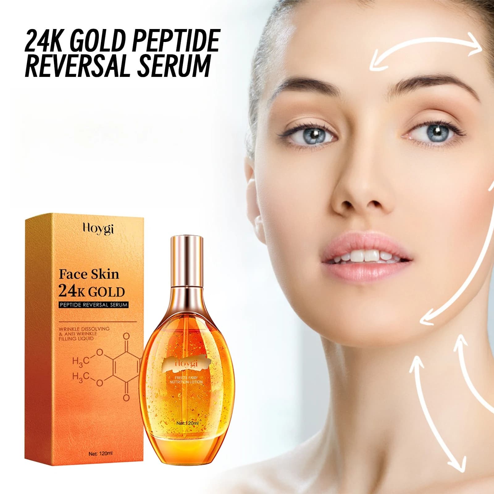 Siero Rassodante Premium con Peptidi d'Oro 24K 120ml, Idratante e Illuminante, Leggero e ad Assorbimento Rapido, per Tutti i Tipi di Pelle, Formula Naturale