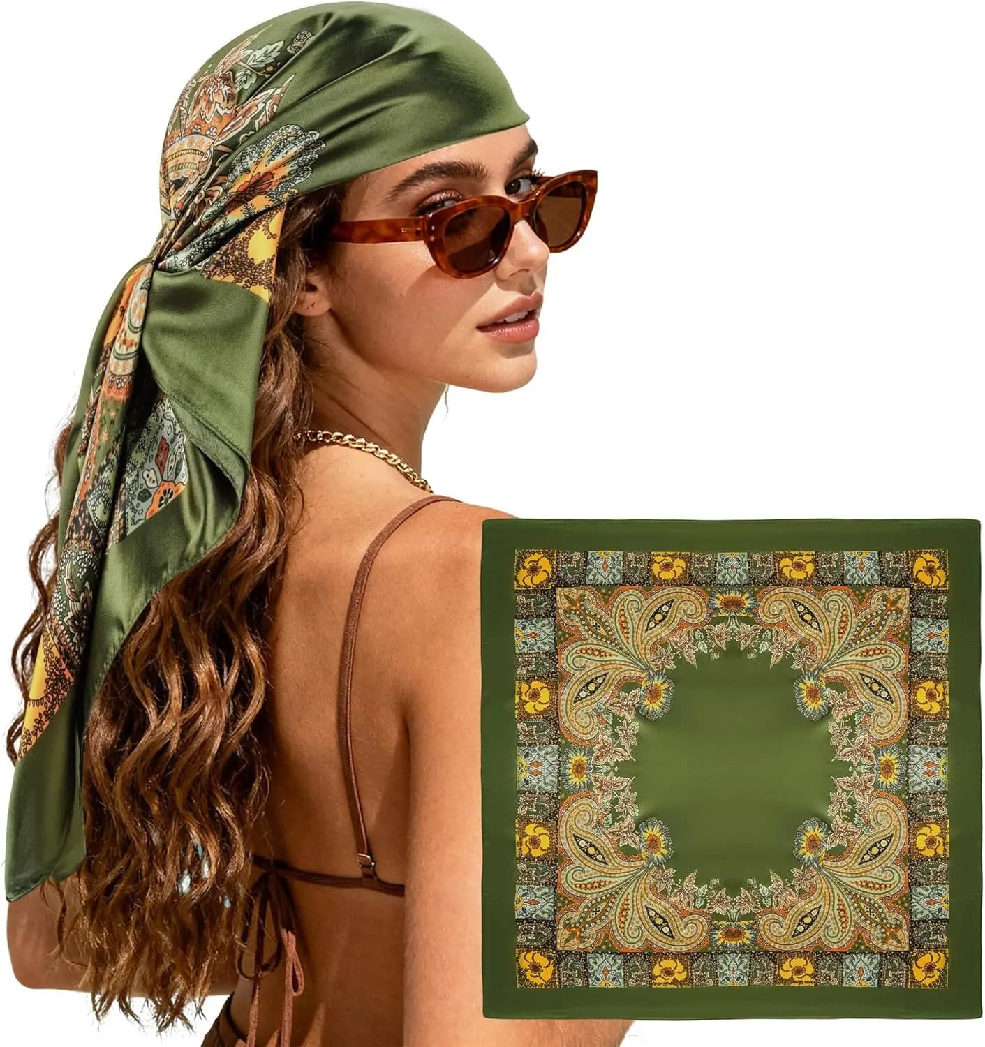Grande Foulard Quadrato - Sciarpa per Capelli in Raso da 35 Pollici per Donne, Simile a una Sciarpa di Seta, Accessorio Moda per Acconciature