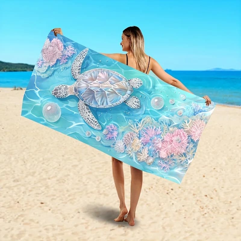 Asciugamano da spiaggia in microfibra con stampa tartaruga marina, assorbente, ad asciugatura rapida, anti-sabbia, leggero, per adulti, ideale per piscina e viaggi