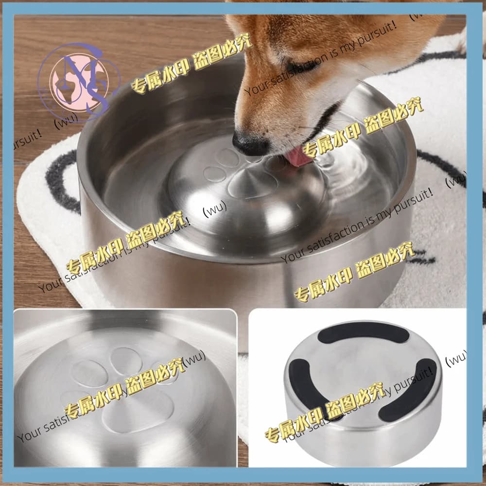 304 metal large-capacity double-layer pet food bowl non-slip