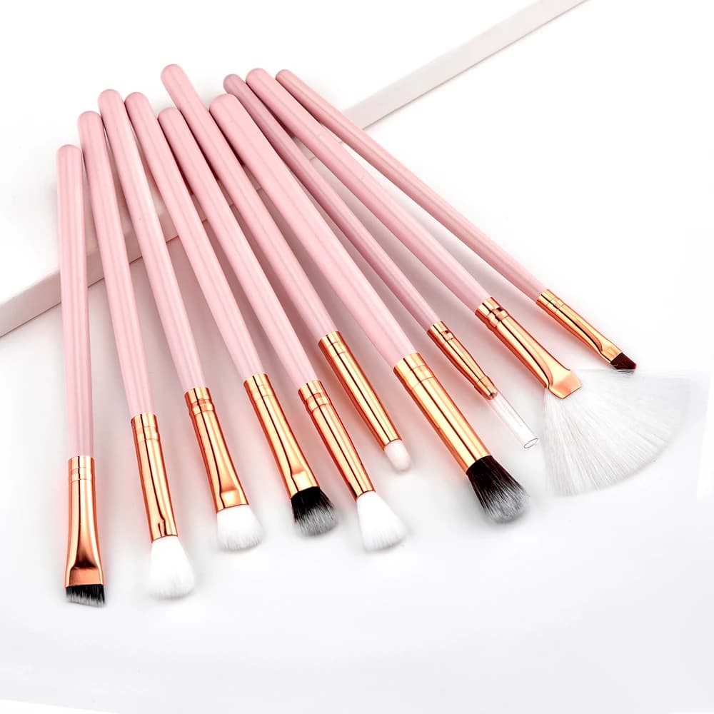 10Pcs Makeup Brush Set Pink Black Eye Shadow Lip Brush Powder Blusher Mascara Brush Makeup Brush