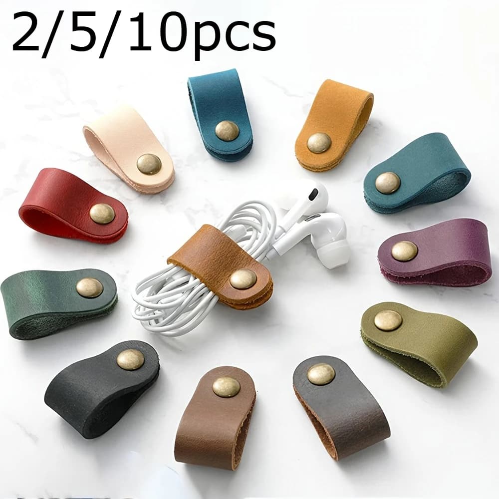 Fascette fermacavi in pelle PU di colore casuale da 2/5/10 pezzi per cavi dati e auricolari, senza batteria, colori assortiti, resistenti e flessibili