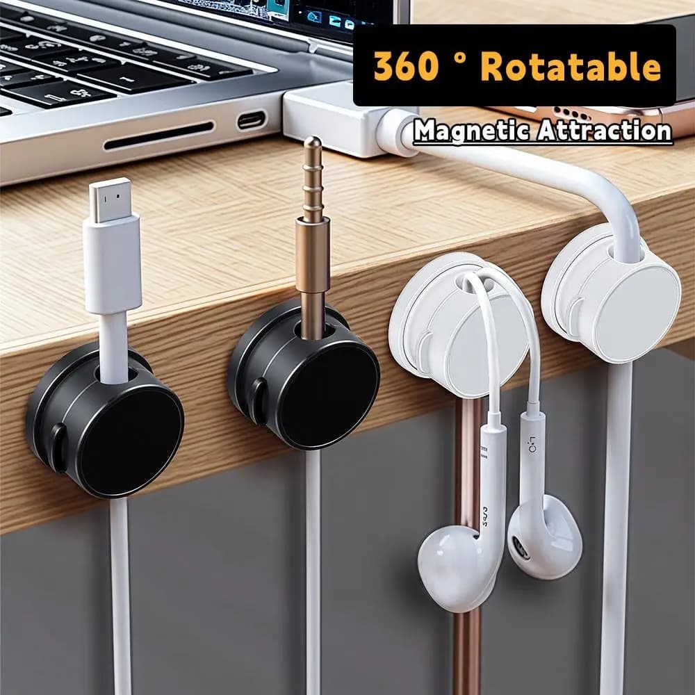 1/6PCS Nuovo Rotazione di 360 Gradi Clip per cavi magnetici Autoadesivo Supporto per cavo magnetico Gestione dei cavi Uso desktop