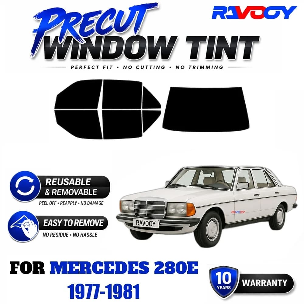 RAVOOY Precut Window Tint, Reusable Removable EPU Film, Custom Fit for Mercedes 280E 1977-1981, UV Heat Protection