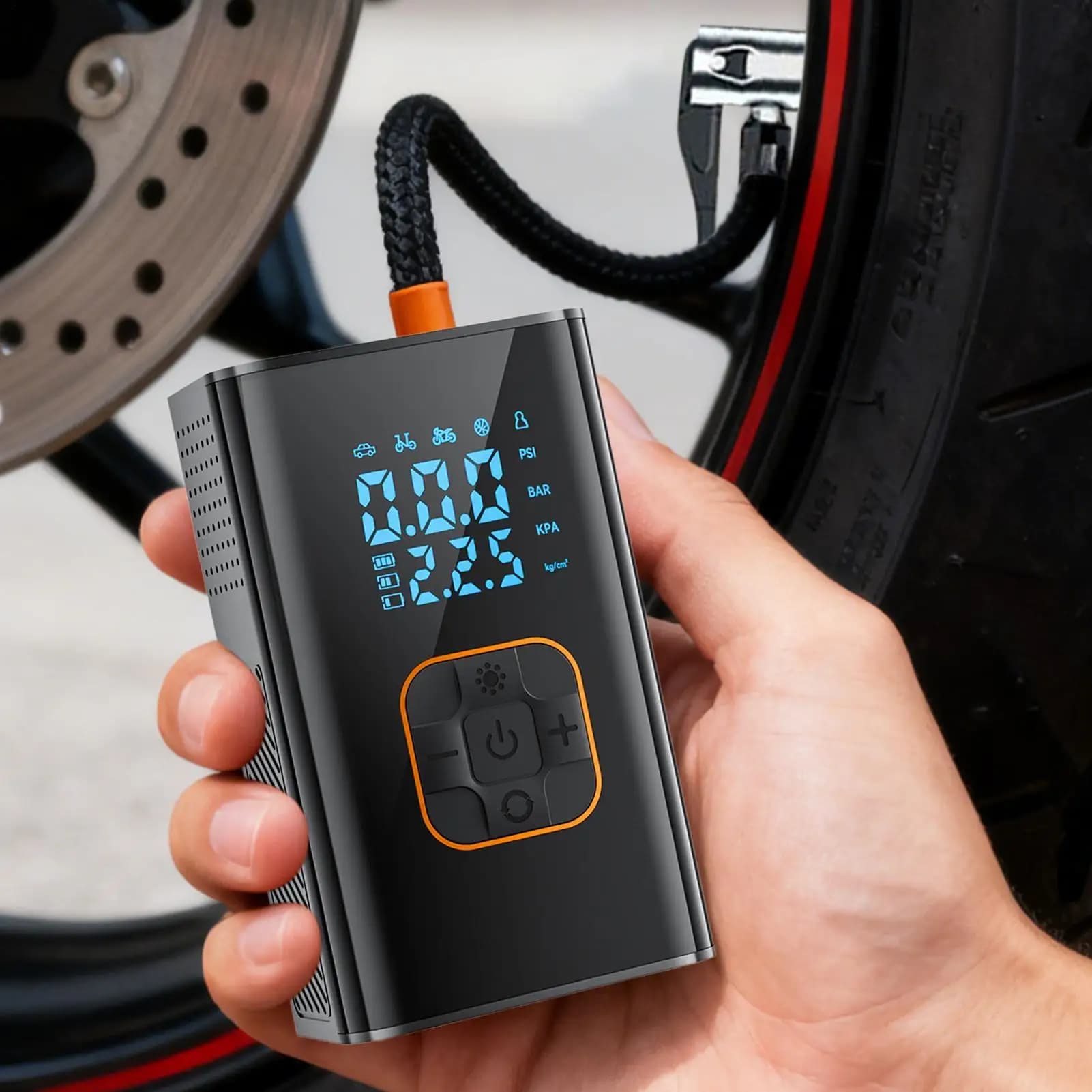 Pompa d'aria per auto 150PSI Compressore d'aria per gonfiaggio pneumatici automatico portatile senza fili con display digitale per bici SUV per camion auto