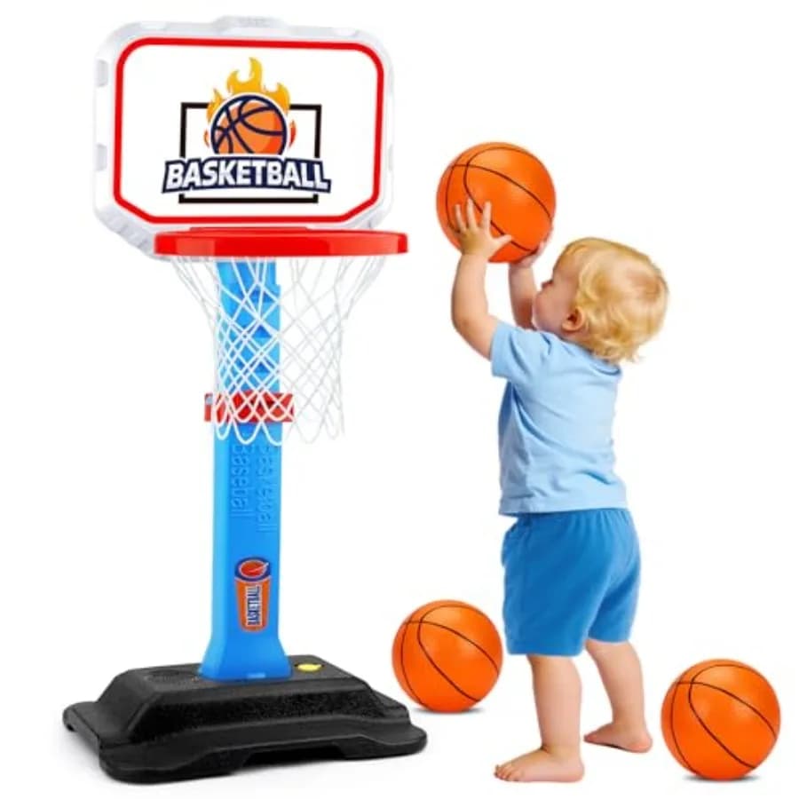 Canestro da basket regolabile per bambini 1-3 anni, mini canestro da basket per interni ed esterni con palloni, gioco sportivo per piscina