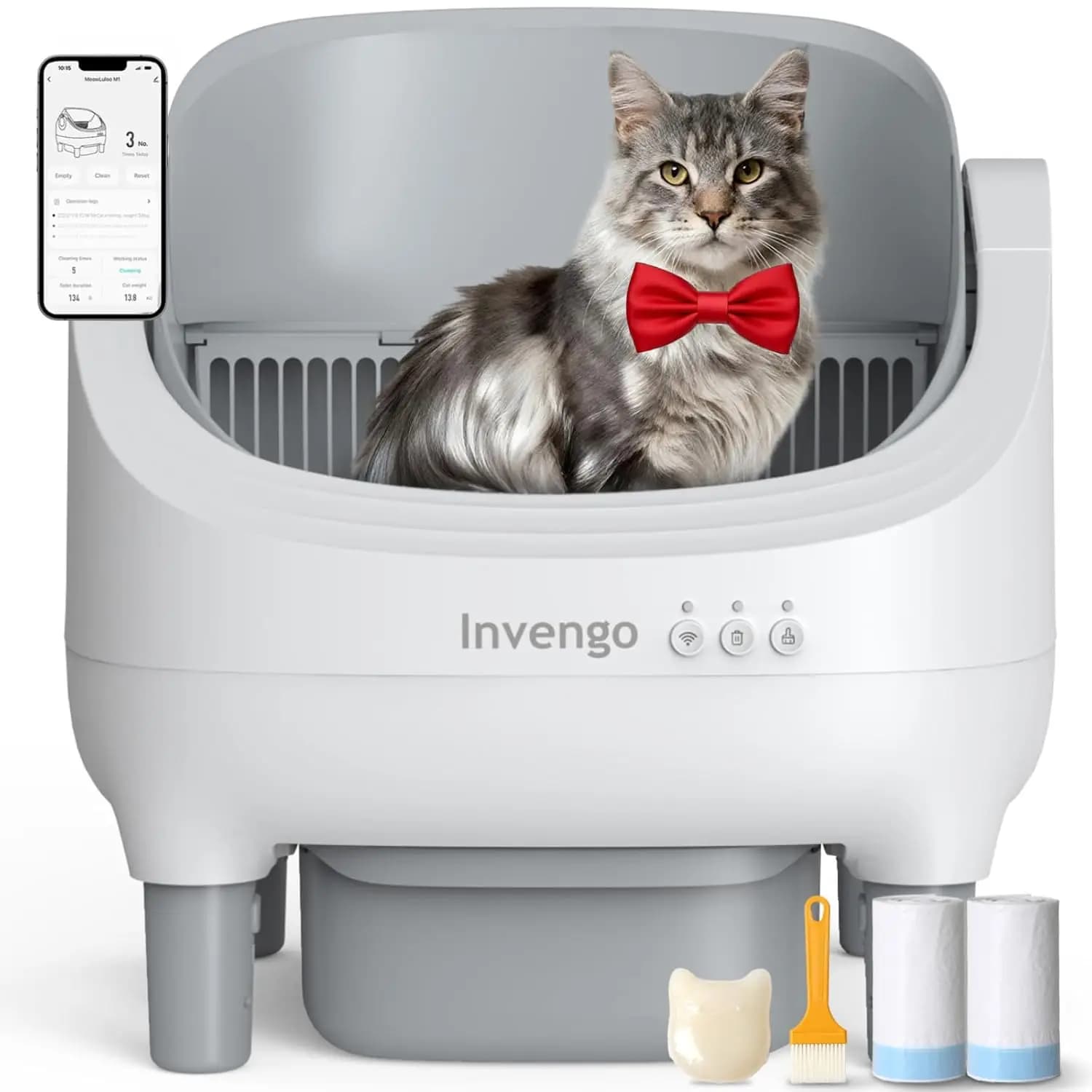 Self Cleaning Cat Litter Box App Control Open-Top Safety Sensor Quiet 10.5L Odor Control 2 Garbage Bags, Customized