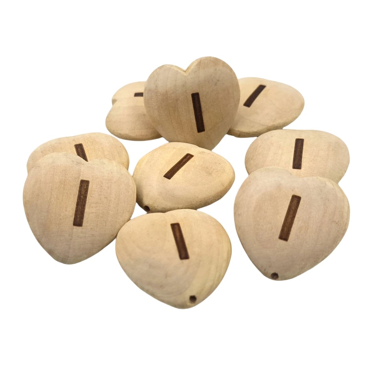 50pcs Unfinished Wood Heart Teether Beads Print I Pattern Wooden Spacer Loose Beads DIY Necklace Pendant Wood Beads