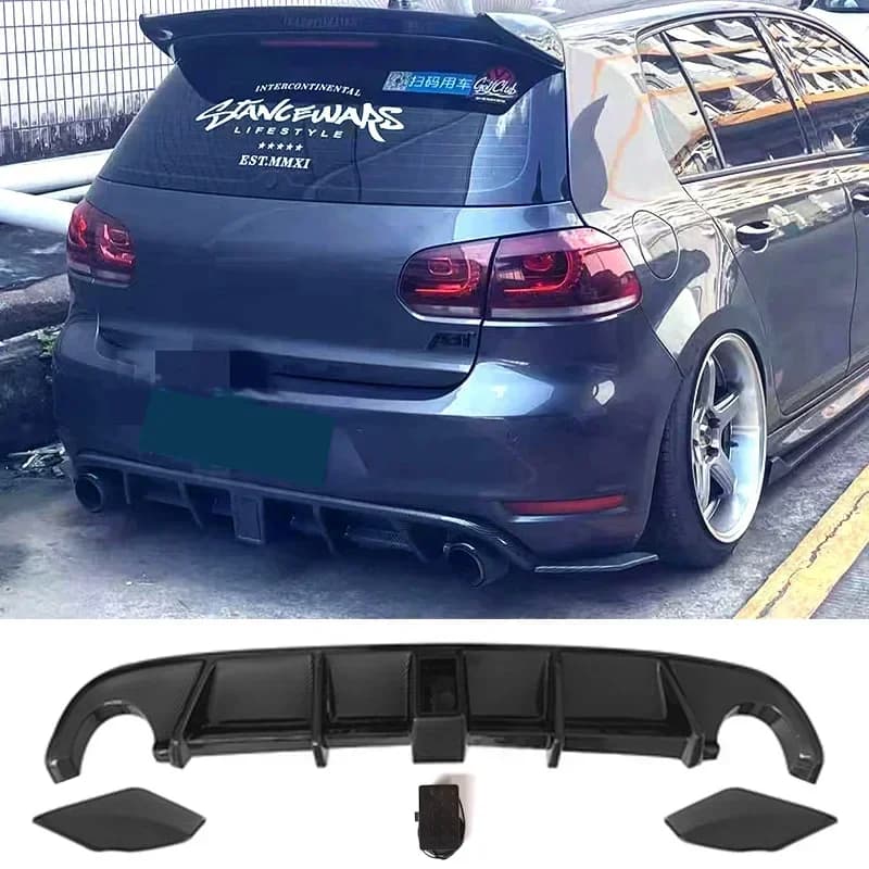 Diffusore posteriore di vernice al carbonio per Golf MK6 GTI 2008-2013 Anno Nero lucido Kit carrozzeria labbro Paraurti Spoiler Splitter in plastica