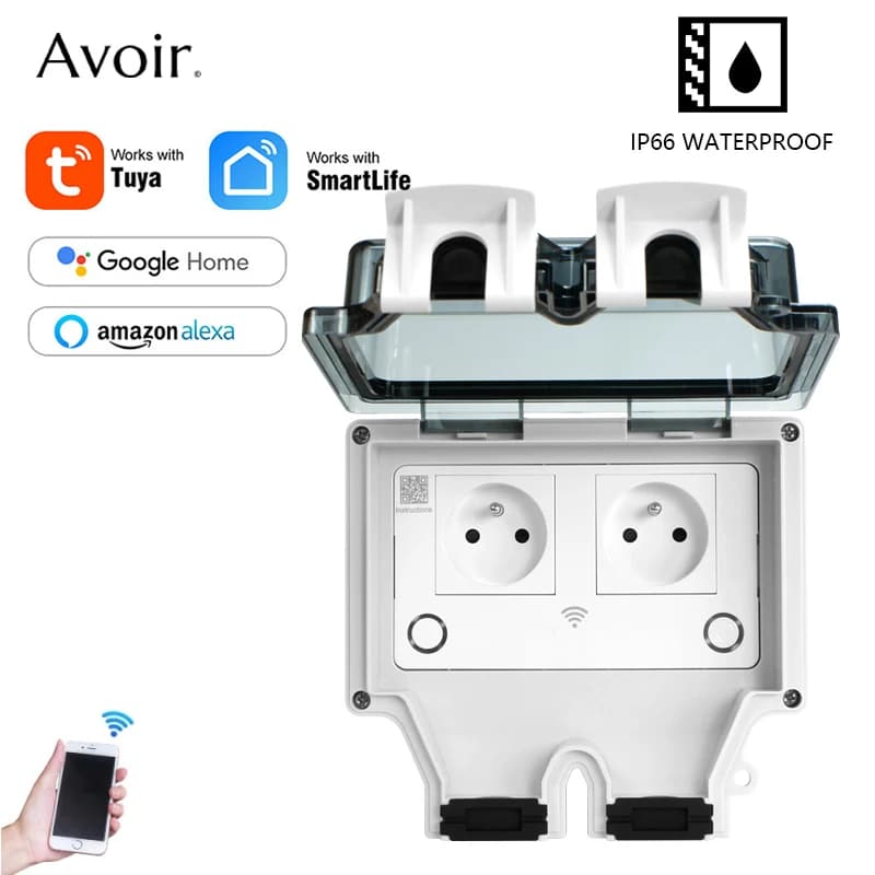 Av80-tuya power socket IP66 Wifi external Smart waterproof grip Smart FR wall socket with Timer 220V home automation