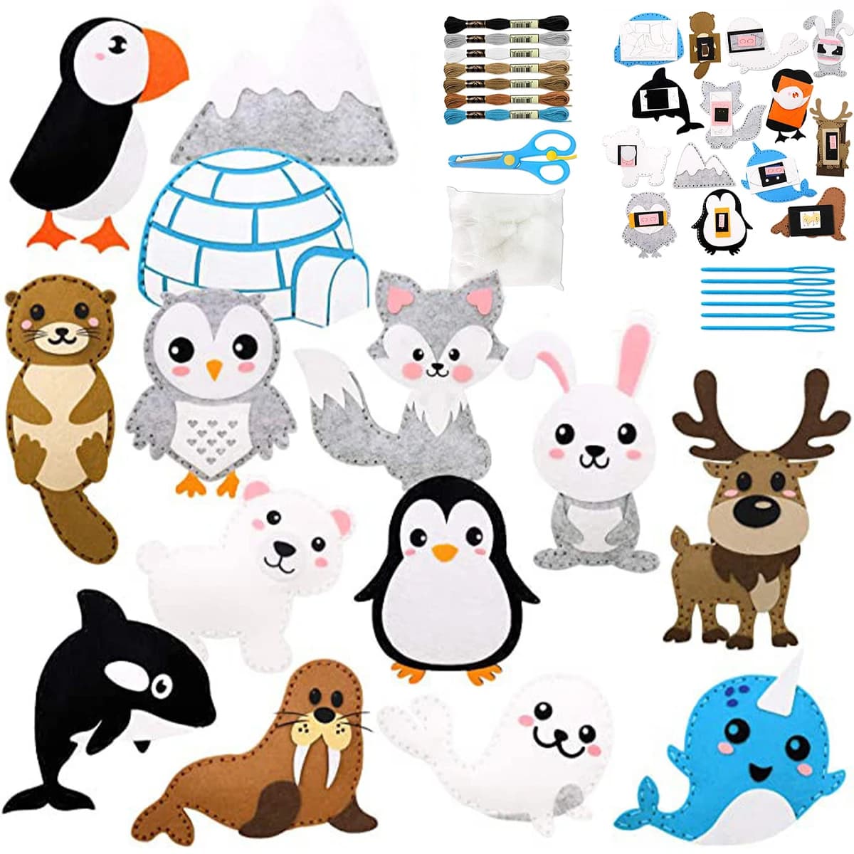Kit da cucito per animali in feltro fai-da-te Creature della foresta Ornamenti in peluche Kit artigianale per cucito Kit educativo artigianale fai-da-te per principianti