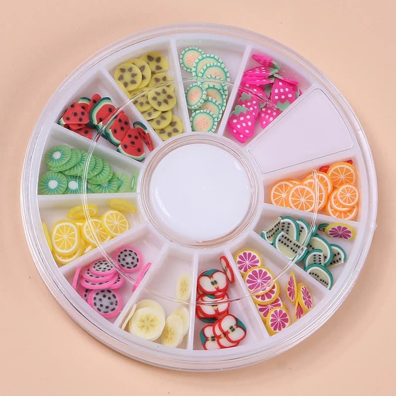 1 scatola di fette di frutta di riempimento per unghie punte di arte melma frutta per bambini lucun accessori di melma fai da te forniture decorazione ceramica morbida