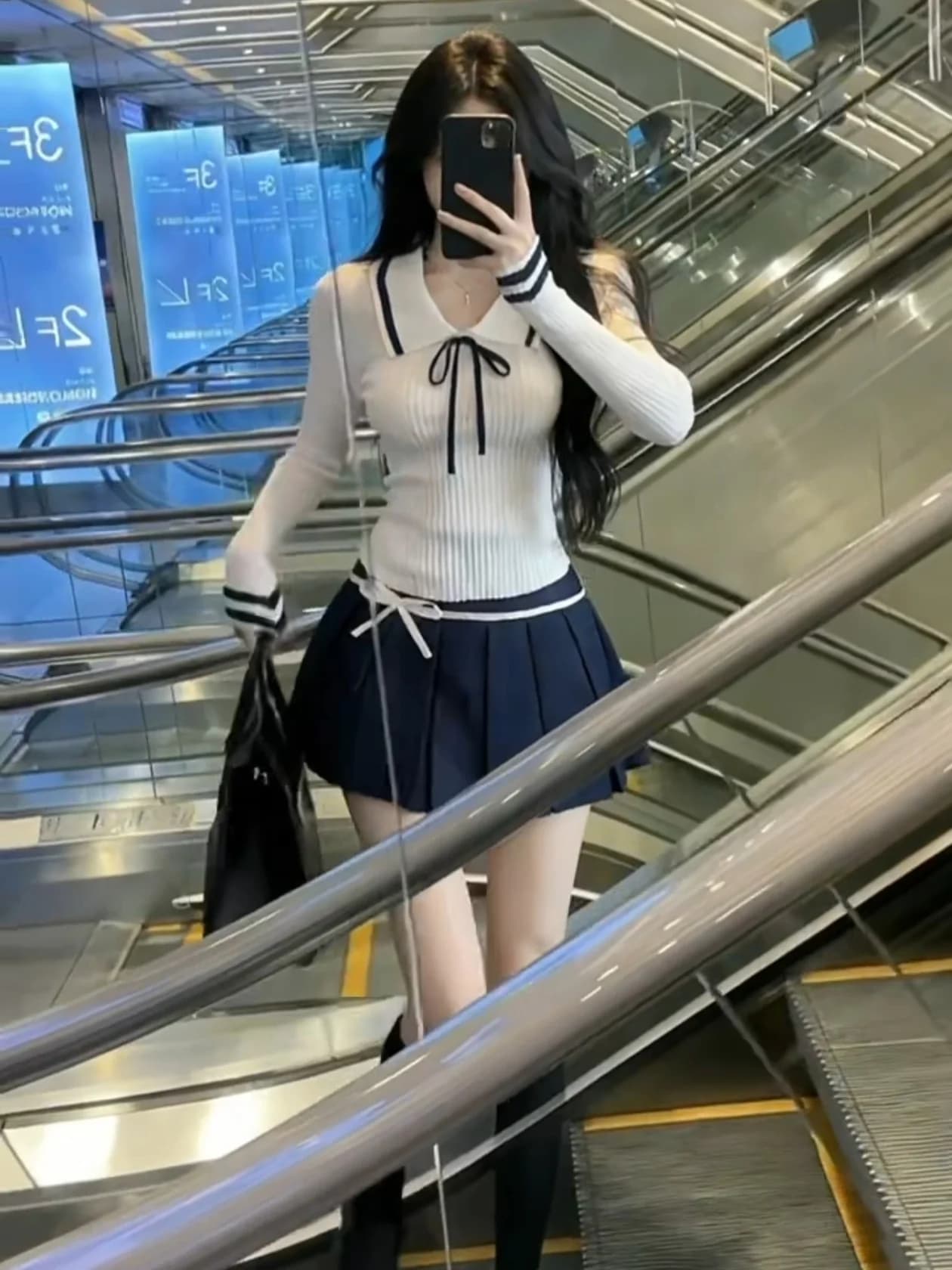 Set Outfit Donna: Maglione Lavorato a Maglia Pure Desire Sweet Spicy Girl Small Fly Sve e Gonna Plissettata Blu Stile College Coreano