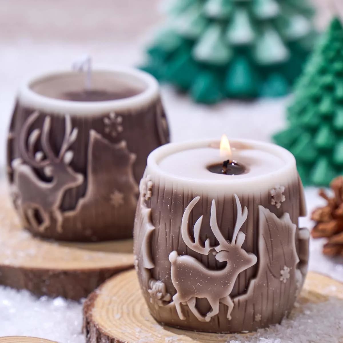 Albero di Natale Alce Stampo per candele in silicone Fai da te fatto a mano cilindrico Aromath Sapone Stampi in resina per gesso Decorazioni natalizie per la casa Regali artigianali
