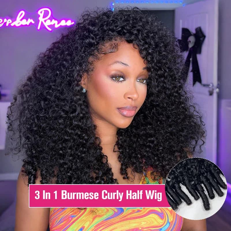 Wigs for human hair curly 300 densities for women 4C Afro Culry 3 IN 1 half wigs for human hair 100% human hair for sale