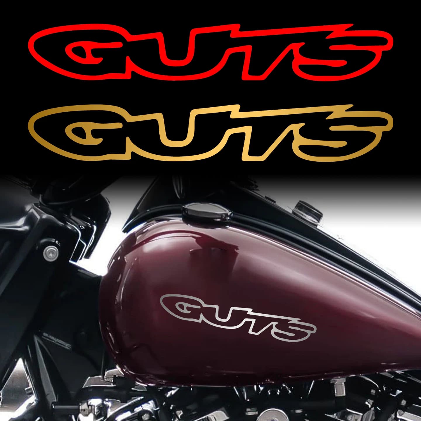 4 Adesivi Riflettenti con Scritta GUTS, Impermeabili, in Vinile, Accessori per Auto, Moto, Bici, Casco, Decorazione