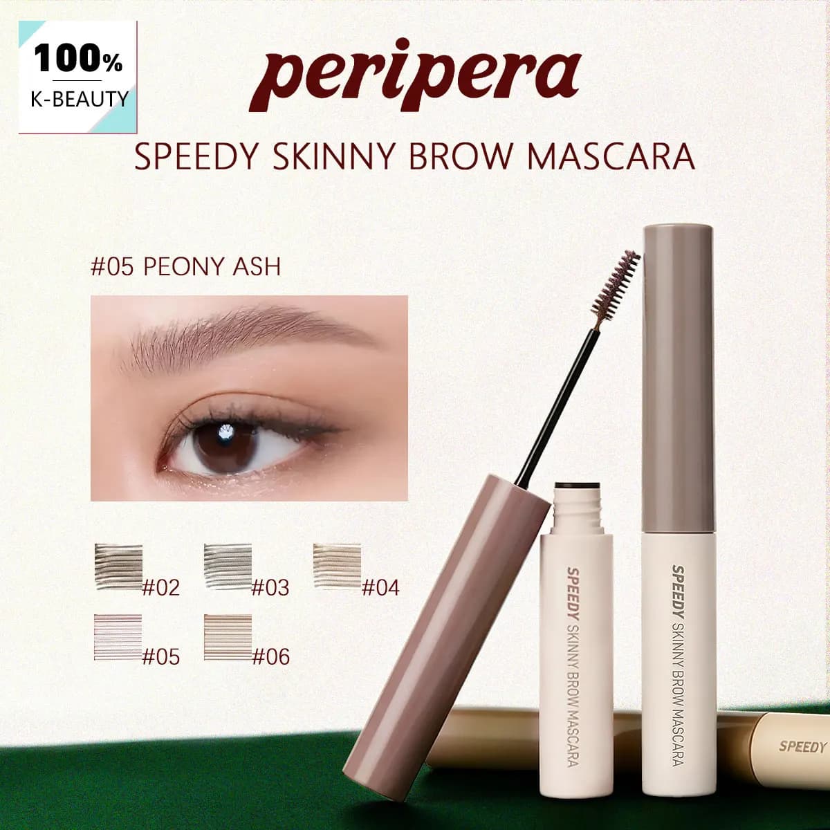 PERIPERA SPEEDY SKINNY BROW MASCARA, Mascara per Sopracciglia a Lunga Durata, Resistente alle Sbavature, Finitura Morbida, Uso Quotidiano, Cosmetico Coreano, Trucco Coreano