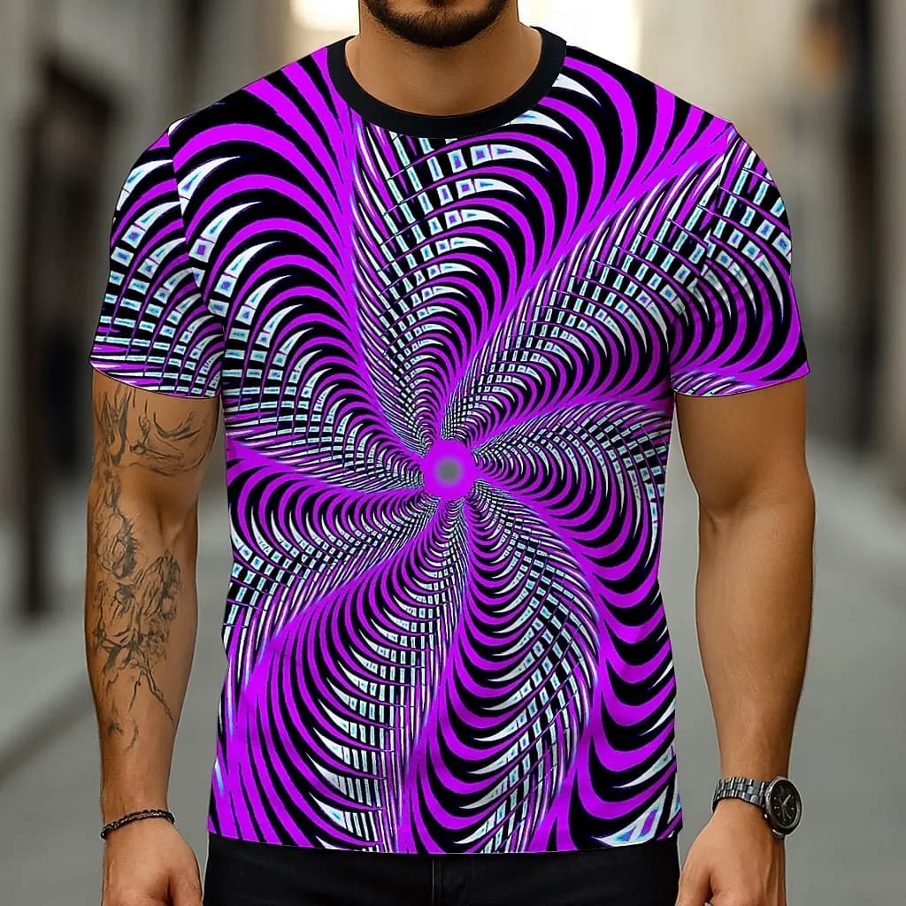 Men's Geometric Optical Illusion T-Shirt Novelty 3D Short Sleeve t shirt Fashion Streetwear Casual Crew Neck Top Summer Clothing