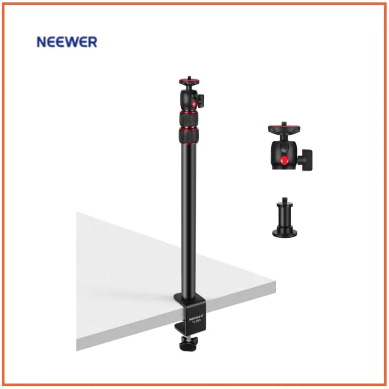 Supporto da scrivania per fotocamera NEEWER con supporto per telefono e 360 ° Supporto per lampada da tavolo con morsetto telescopico a C con testa a sfera 43-102 cm Vite da 1/4" per fotocamera